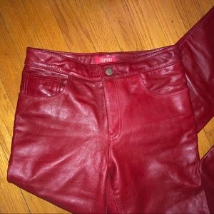 Red leather pants.